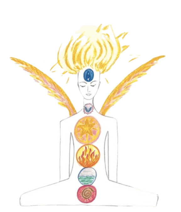 Radiant illustration of all chakras aligned through the subtle body